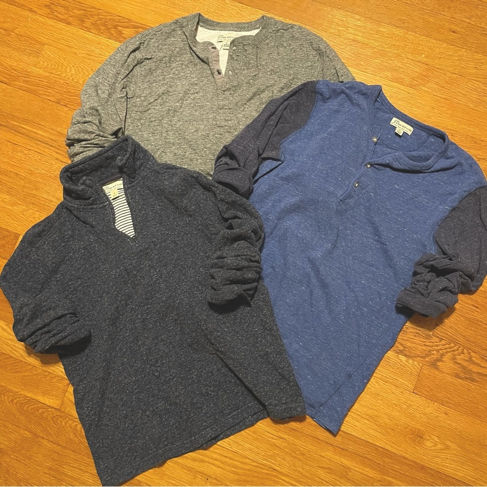 3 JCREW KNITTED HENLEY MENS LONG SLEEVE SHIRTS SMALL